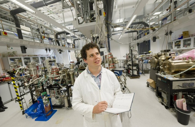 A scientist getting to know the new facilities we have built his department at Cambridge University