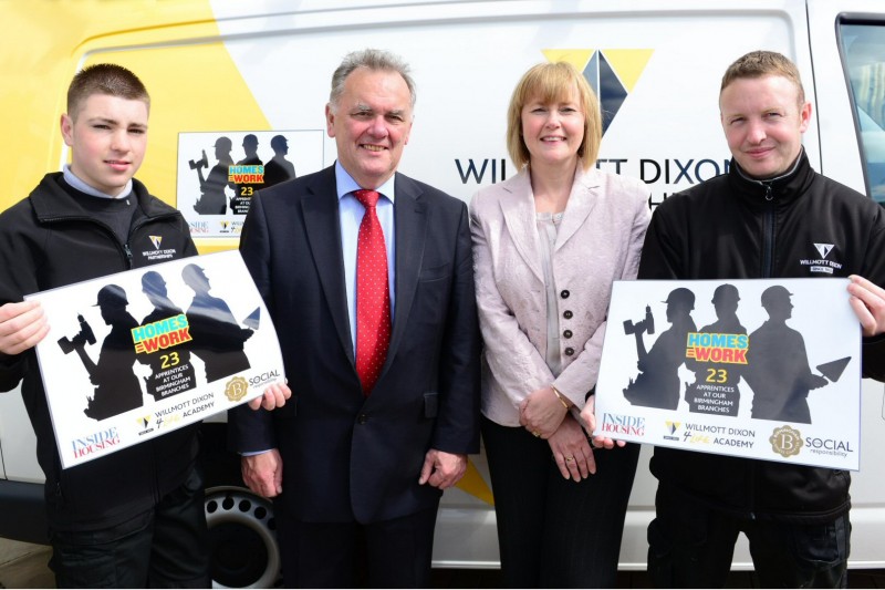Willmott Dixon director of operations for Birmingham Pauline Chatt and Sir Albert Bore, flanked by apprentices Aaron Sirrell and Garry Fowkes